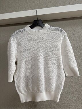 Proenza Schouler White Open-Weave Chevron Crewneck Sweater Sz S